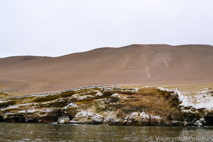 Vista desde el Oceano del famoso Candelabro de la Reserva de Paracas, Perù