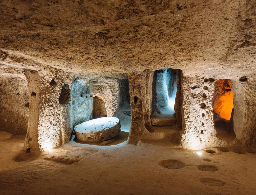 Interior de una de las casas cuevas de Capadocia, Turquía